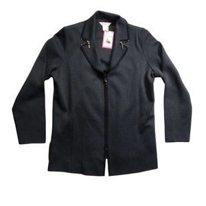 Exclusively Misook Womens Black Knit Full Zip Up Sweater Washable Size 1X